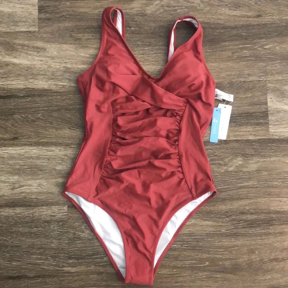 Cupshe Shirred One-Piece Swimsuit - Dusty Rose - Picture 4 of 7